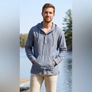 J Crew Long Sleeved 100% Cotton Hooded Shirt Heather Grey Unisex Size Small